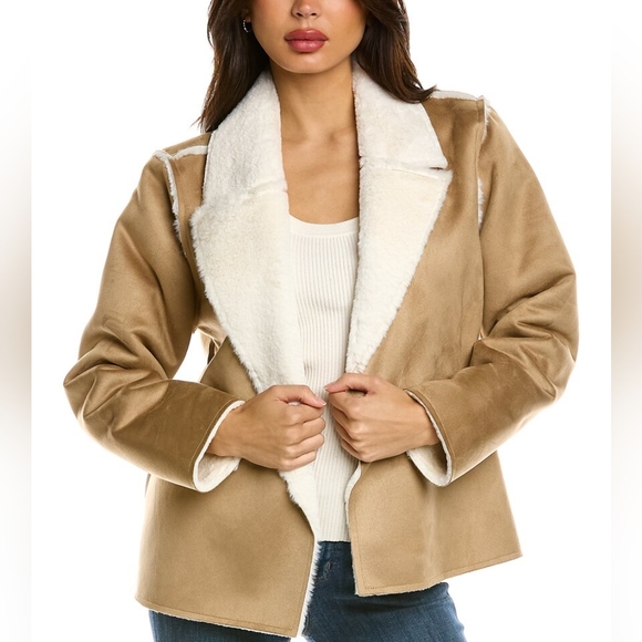 MICHAEL STARS Faux Fur Tan White Suede Kit Jacket - Picture 6 of 12
